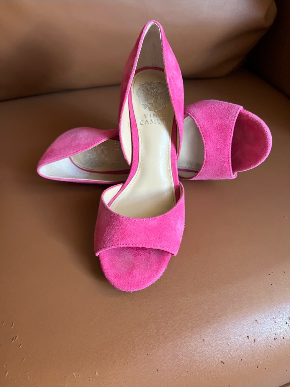Vince Camuto Heels Open-Toe Hot Pink Suede size 6.5 - Picture 3 of 11